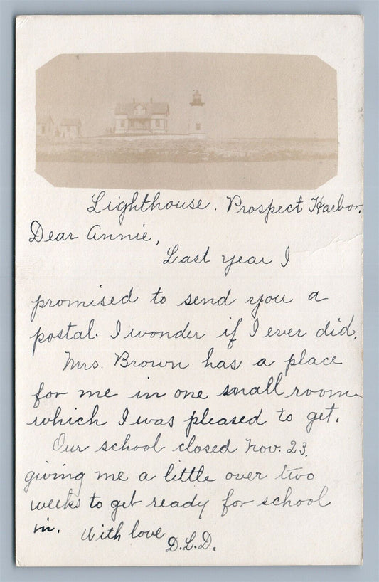 PROSPECT HARBOR ME LIGHT HOUSE 1906 ANTIQUE REAL PHOTO POSTCARD RPPC