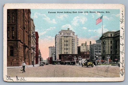 OMAHA NE FARNAM STREET ANTIQUE POSTCARD