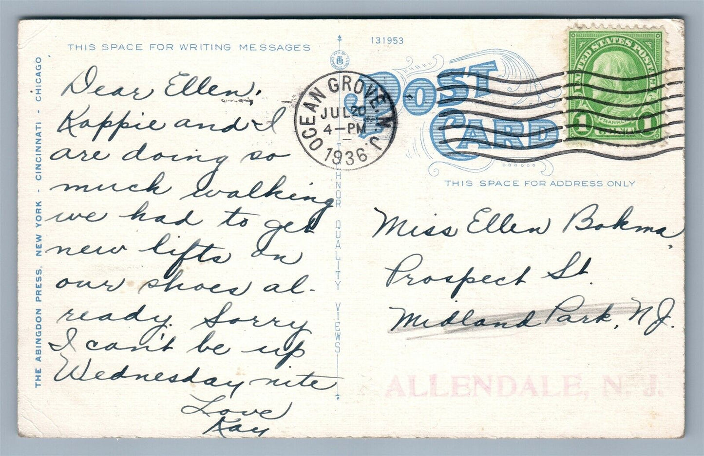 ASBURY PARK NJ BOARDWALK CONVENTION HALL BERKELEY CARTERET ANTIQUE POSTCARD