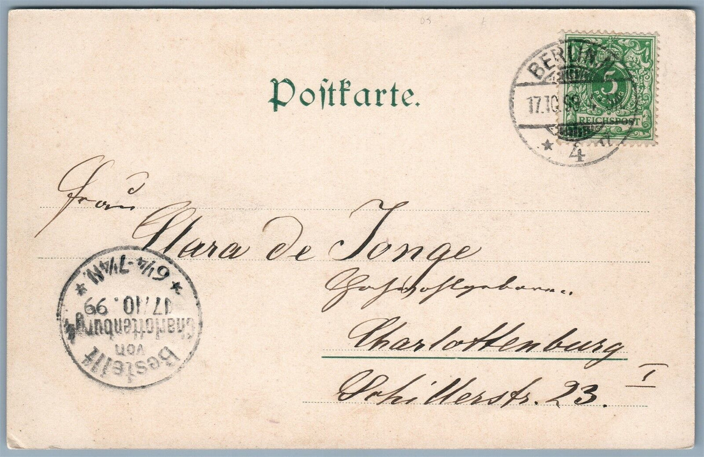 GRUSS AUS BERLIN GERMANY ROMANISCHE HAUS 1899 ANTIQUE POSTCARD w/ STAMP