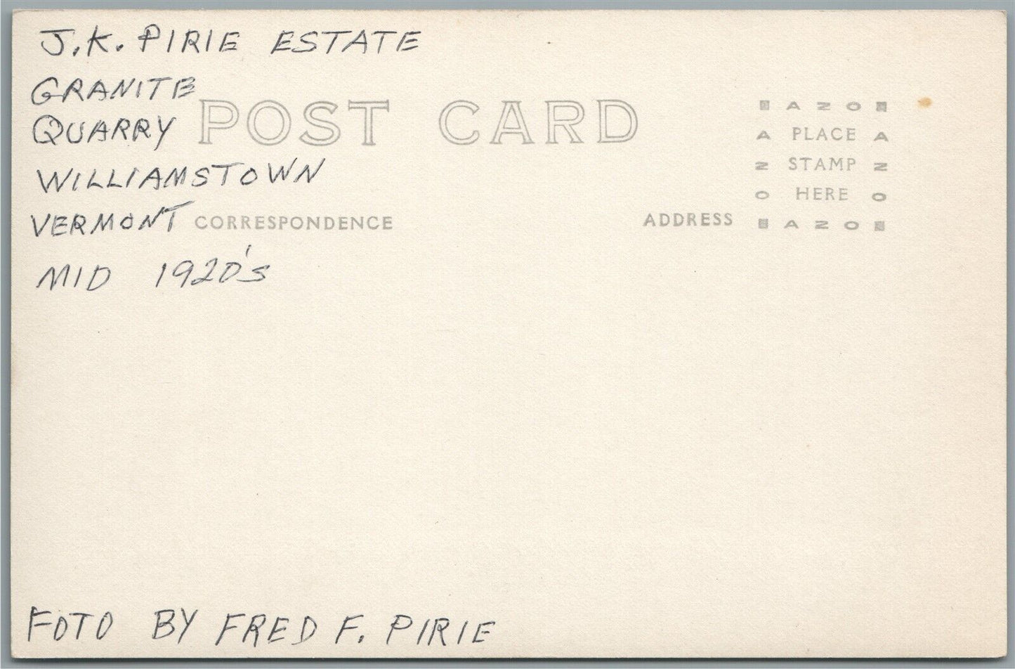 WILLIAMSTOWN VT GRANITE QUARRY EQUIPMENT ANTIQUE REAL PHOTO POSTCARD RPPC