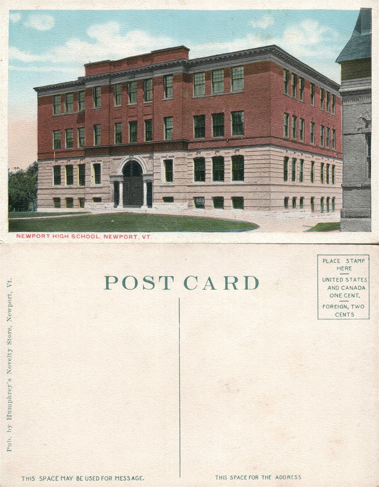 NEWPORT VT HIGH SCHOOL ANTIQUE POSTCARD