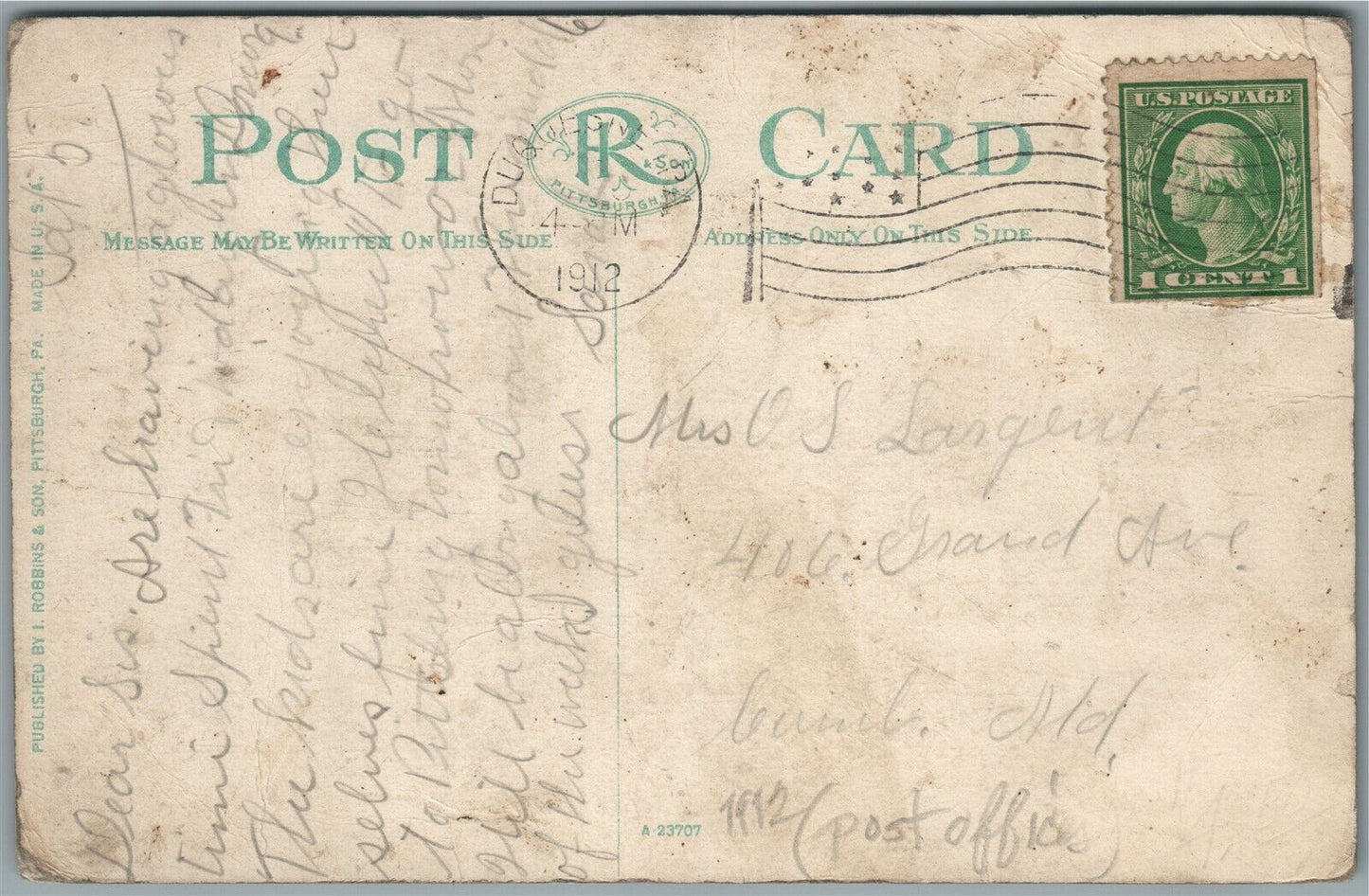 DUQUESNE PA POST OFFICE ANTIQUE POSTCARD