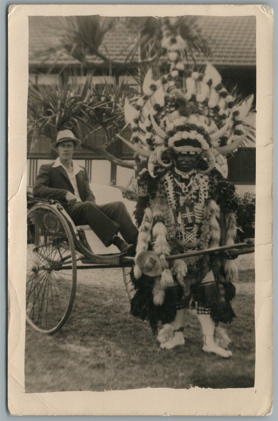 ABORIGUNAL RICKSHAW VINTAGE REAL PHOTO POSTCARD RPPC