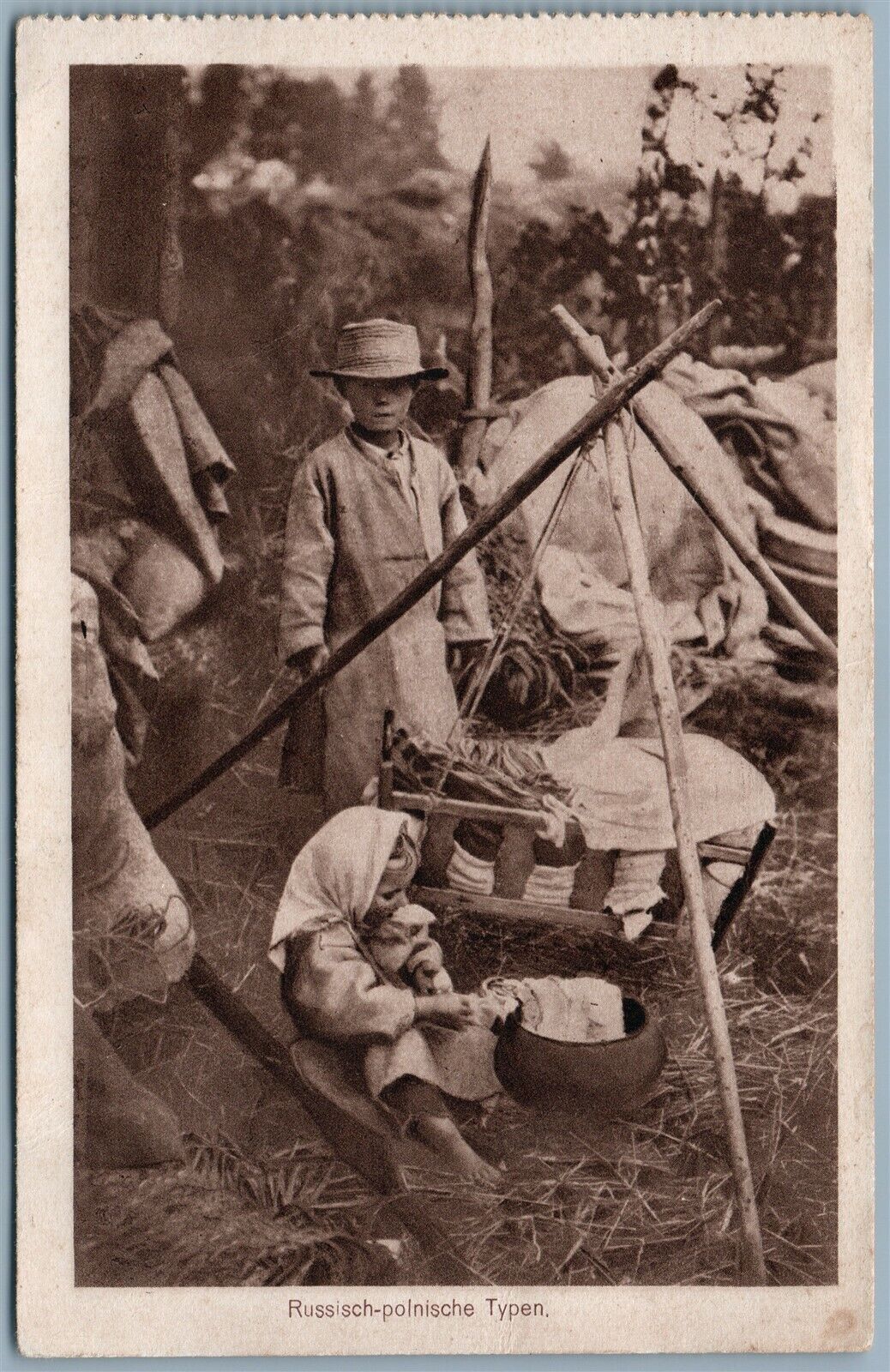 RUSSIAN POLISH KIDS 1917 ANTIQUE GERMAN MILITARY FELDPOST POSTCARD