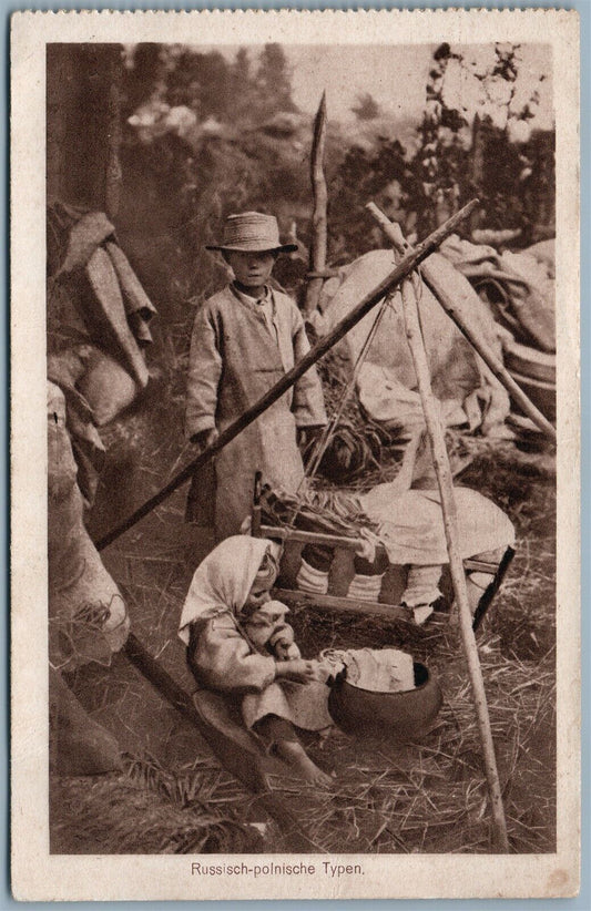 RUSSIAN POLISH KIDS 1917 ANTIQUE GERMAN MILITARY FELDPOST POSTCARD