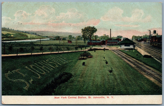 ST.JOHNSVILLE NY NEW YORK CENTRAL STATION ANTIQUE POSTCARD railroad railway