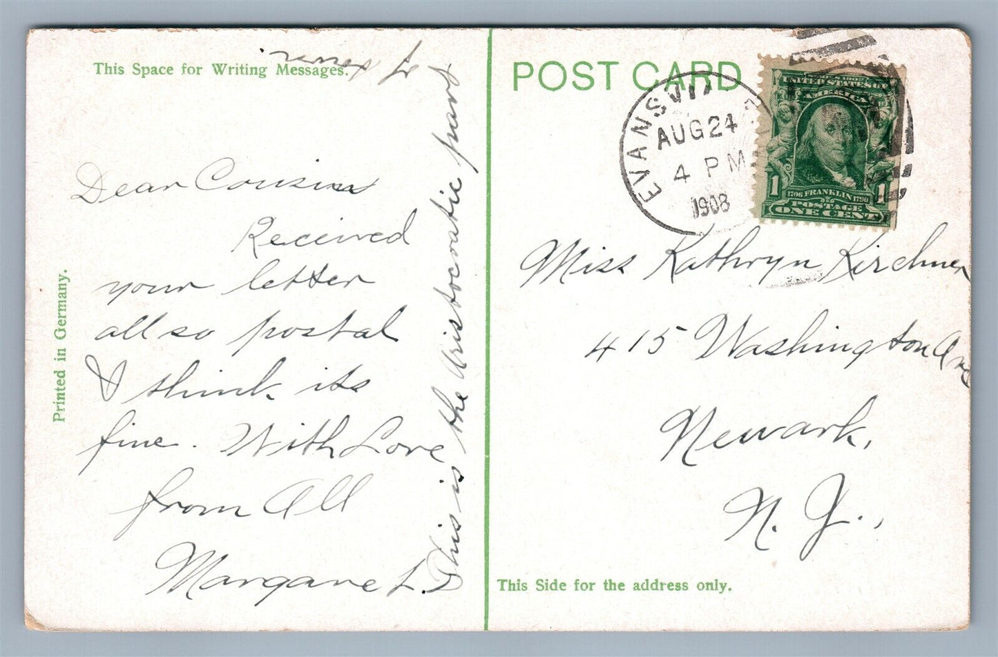 EVANSVILLE IND RIVERSIDE AVENUE & SUNSET PARK ANTIQUE POSTCARD