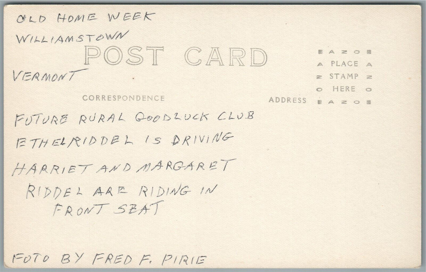 WILLIAMSTOWN VT OLD HOME WEEK ANTIQUE REAL PHOTO POSTCARD RPPC VINTAGE CAR