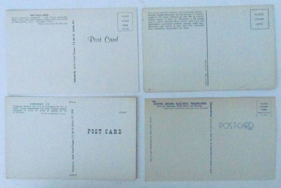 LOT OF 4 VINTAGE RAILROAD POSTCARDS - TRAINS railway