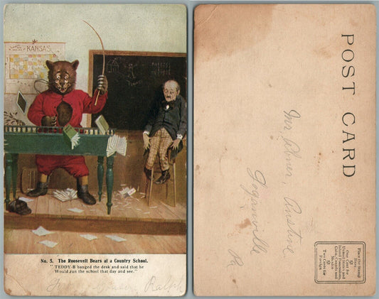 ROOSEVELT BEARS AT COUNTRY SCHOOL ANTIQUE UNDIVIDED POSTCARD
