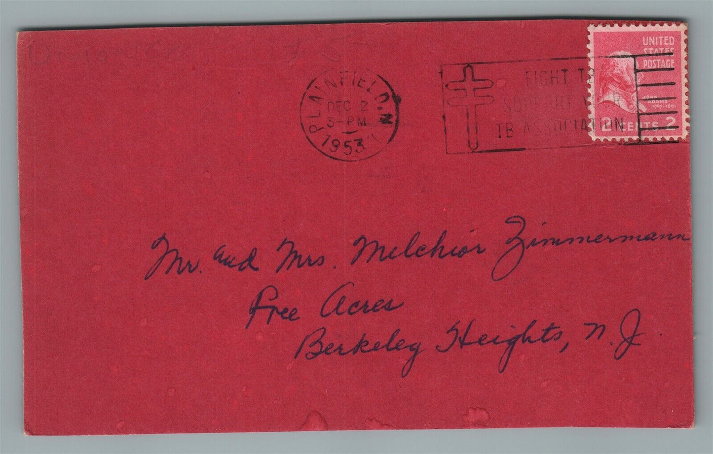 PLAINFIELD NJ CHRISTMAS GREETINGS RAHWAY ROAD VINTAGE POSTCARD