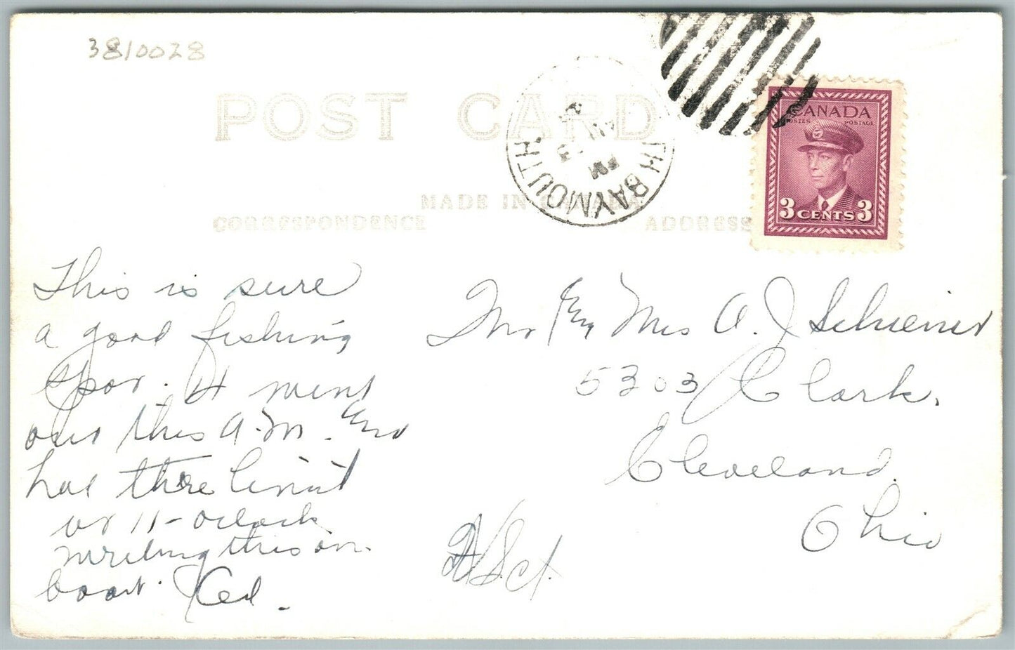 CURRENT ONT. CANADA FISHING EXAGGERATED ANTIQUE REAL PHOTO PC RPPC CORK STAMP