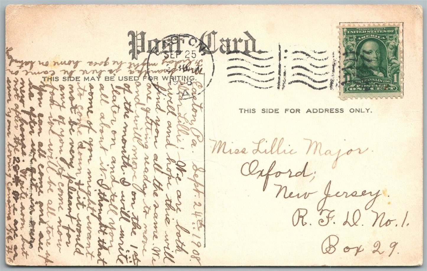WASHINGTON NJ PRESBYTERIAN CHURCH 1908 ANTIQUE POSTCARD