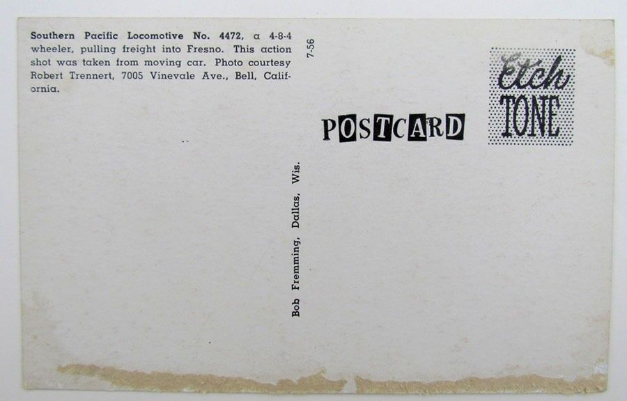 VINTAGE POSTCARD SOUTHERN PACIFIC LOCOMOTIVE FRESNO CALIFORNIA train railroad