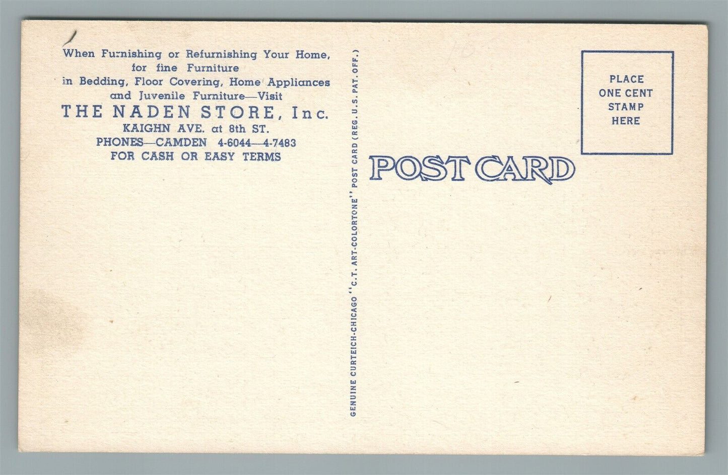 CAMDEN NJ NADEN STORE VINTAGE POSTCARD