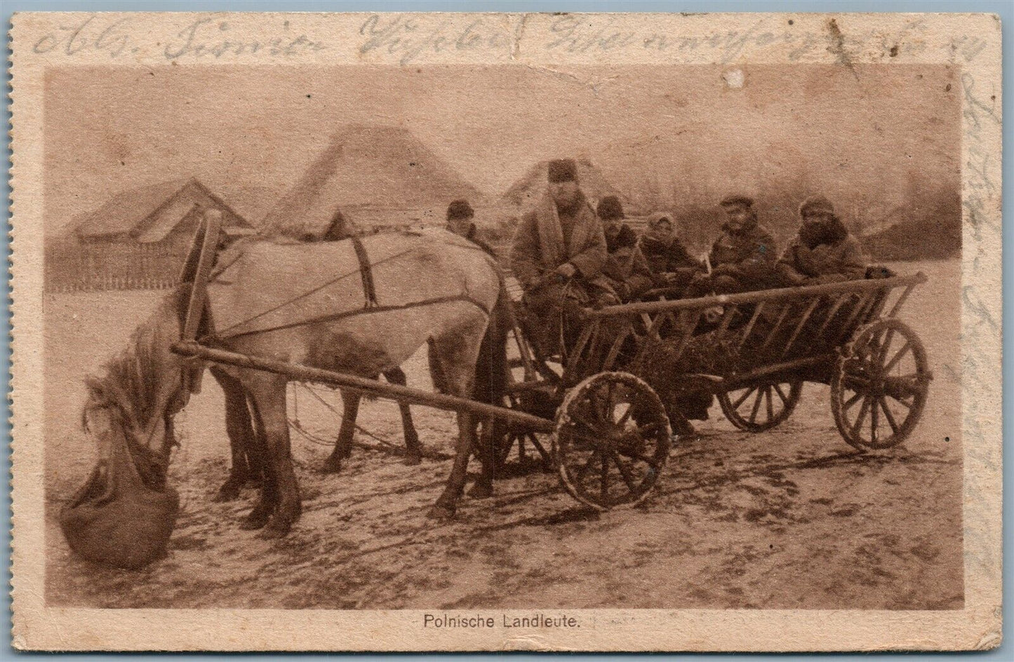 POLISH VILLAGE PEOPLE ANTIQUE POSTCARD GERMAN WWI FELDPOST