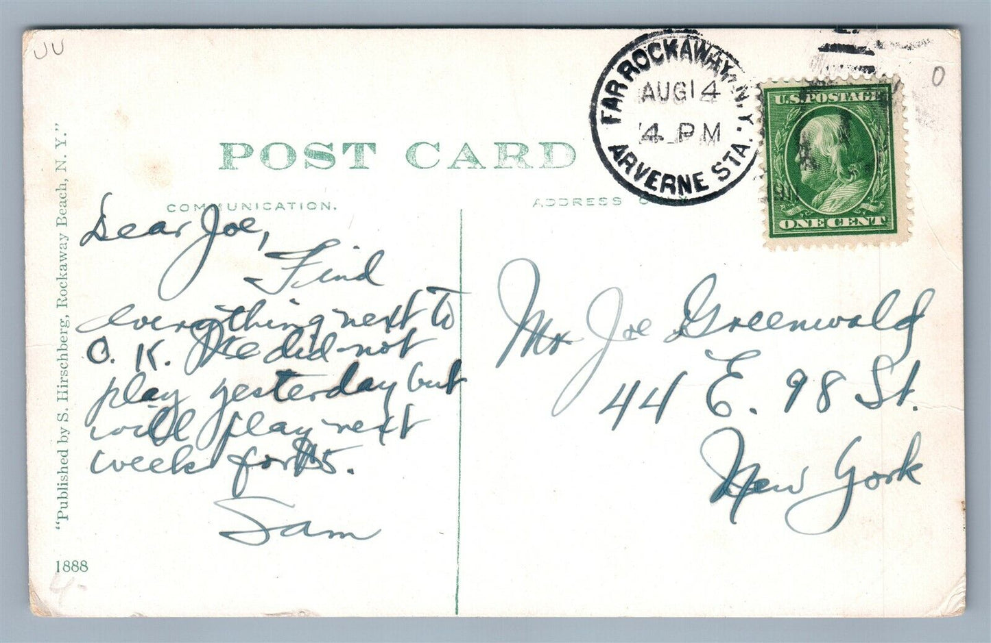 ROCKAWAY PARK LONG ISLAND NY NEWPORT AVE. ANTIQUE POSTCARD