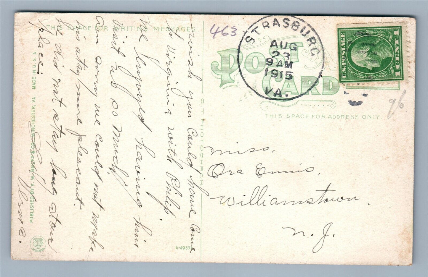 WINCHESTER WA WASHINGTON STREET ANTIQUE POSTCARD