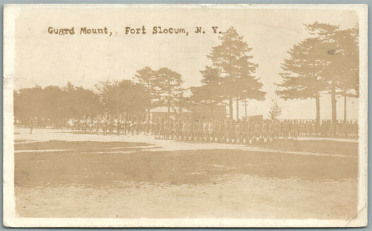 FORT SLOCUM New Rochelle NY GUARDS MOUNT ANTIQUE REAL PHOTO POSTCARD RPPC