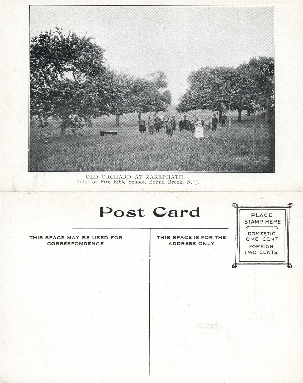 BOUND BROOK N.J. OLD ORCHARD AT ZAREPHATH BIBLE SCHOOL ANTIQUE POSTCARD