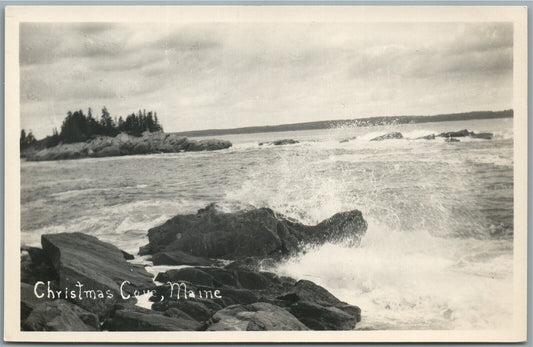 CHRISTMAS COVE ME VINTAGE REAL PHOTO POSTCARD RPPC