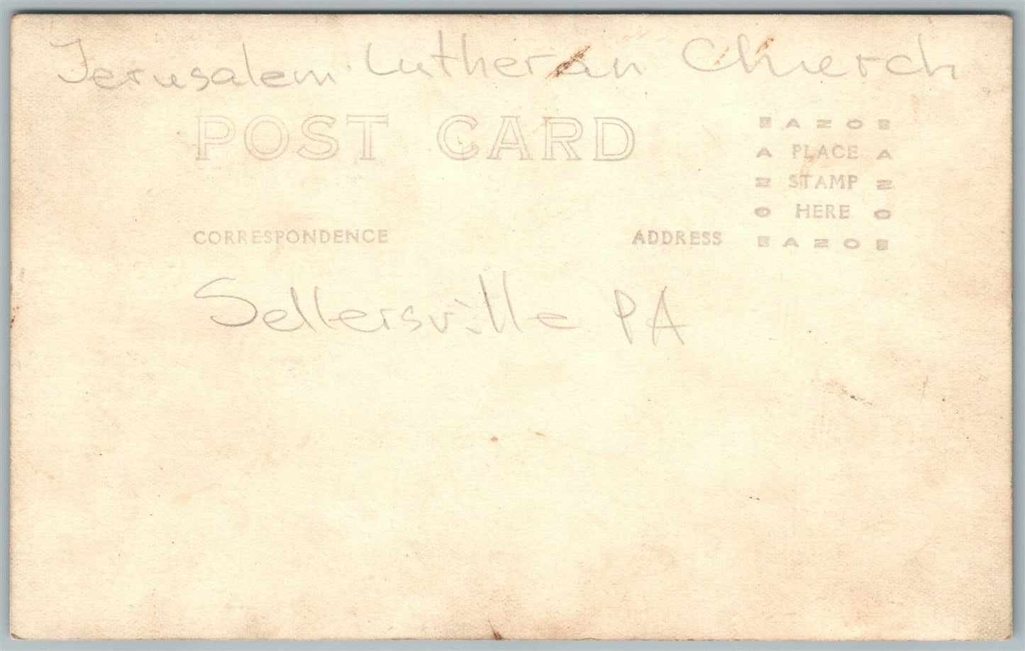 SELLERSVILLE BUCKS PA JERUSALEM LUTHERAN CHURCH ANTIQUE REAL PHOTO POSTCARD RPPC