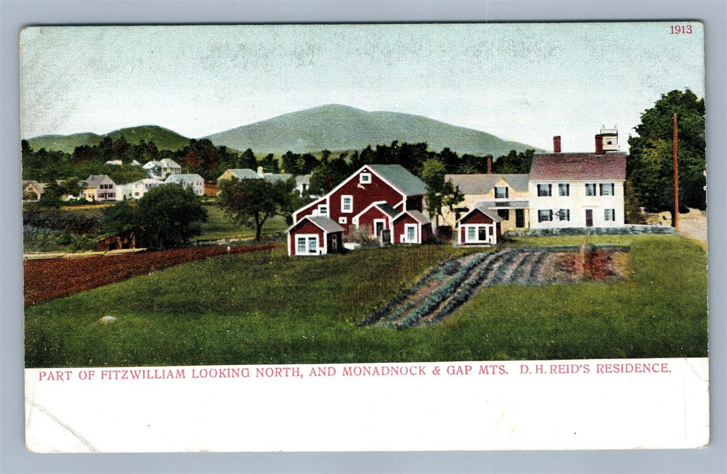 FITZWILLIAM NH MONADNOCK & GAP MTS REID'S RESIDENCE ANTIQUE POSTCARD