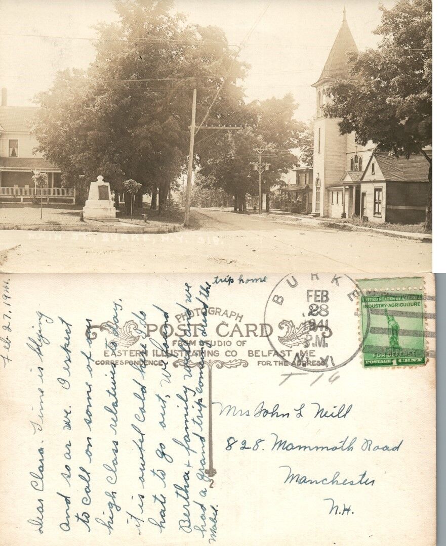 BURKE N.Y. MAIN STREET 1941 VINTAGE RPPC REAL PHOTO POSTCARD