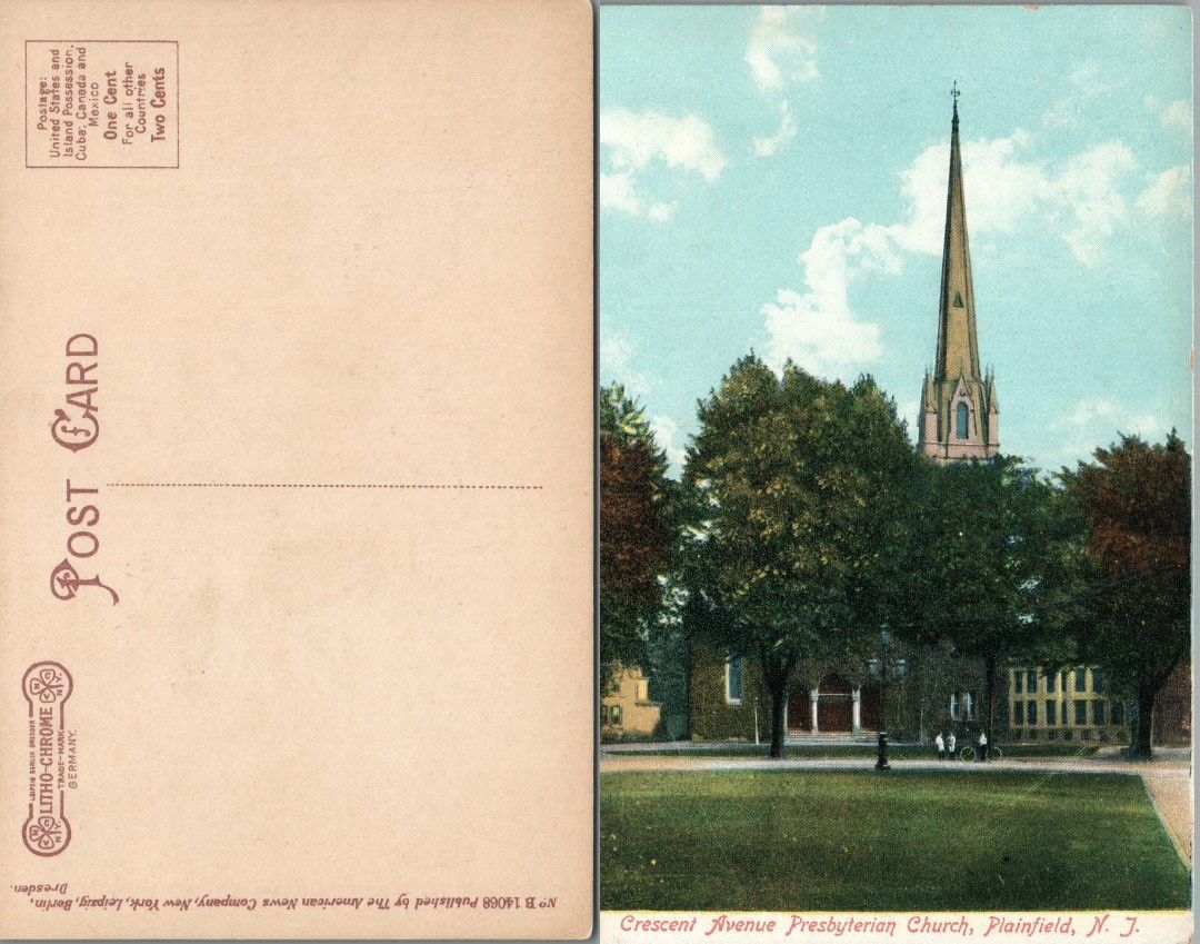 ANTIQUE POSTCARD CRESCENT AVENUE PRESBYTERIAN CHURCH PLAINFIELD N.J.