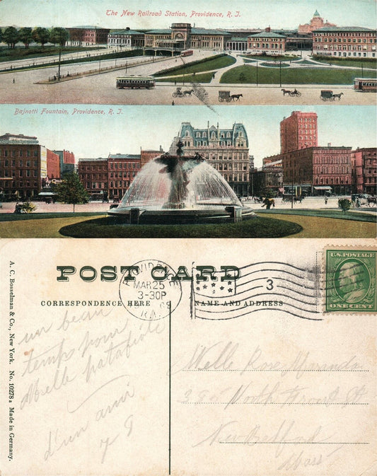 PROVIDENCE NEW RAILWAY STATION ANTIQUE POSTCARD RAILROAD TRAIN DEPOT