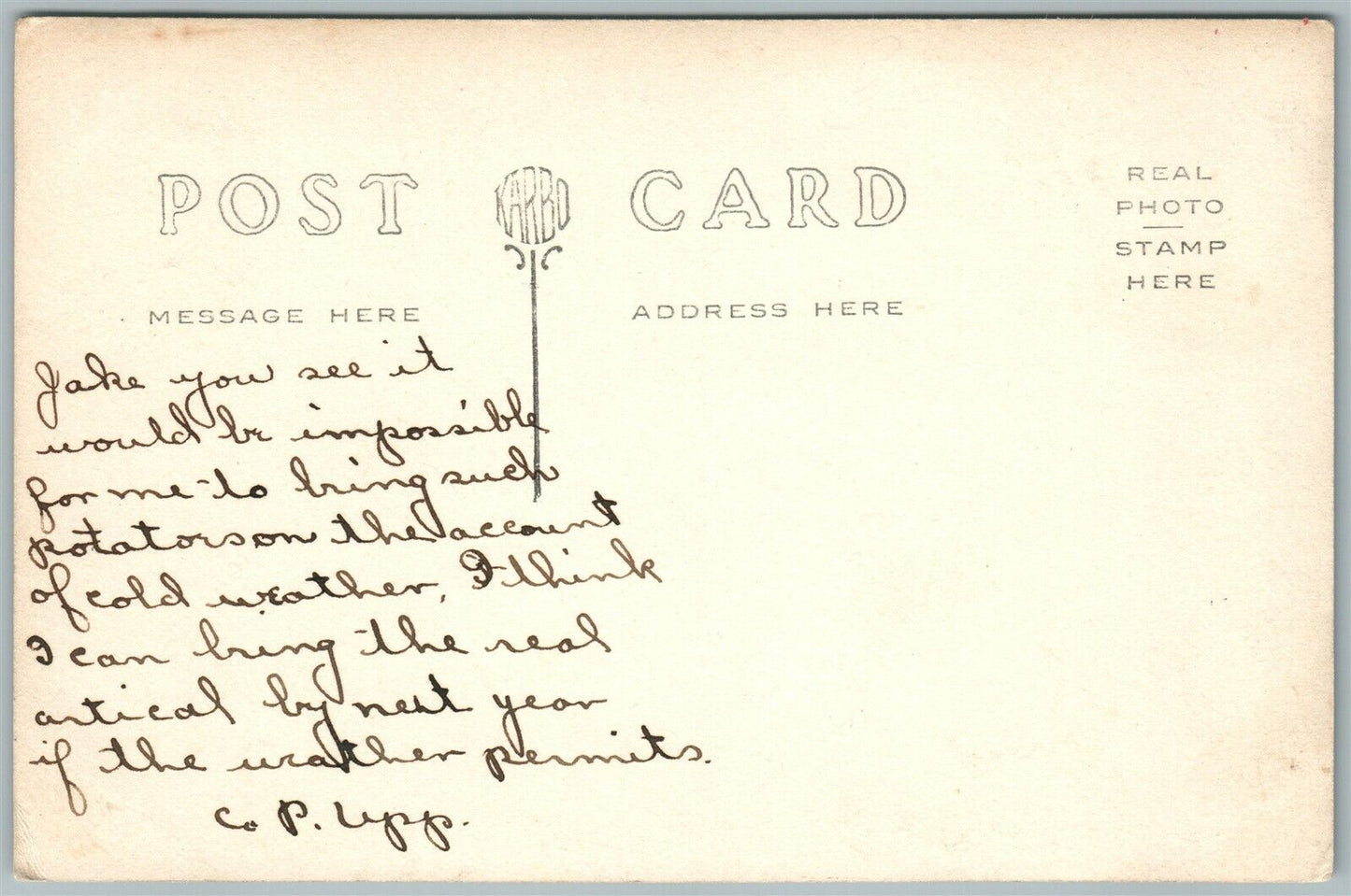 POTATOES on RAILWAY CAR EXAGGERATED ANTIQUE REAL PHOTO POSTCARD RPPC railroad