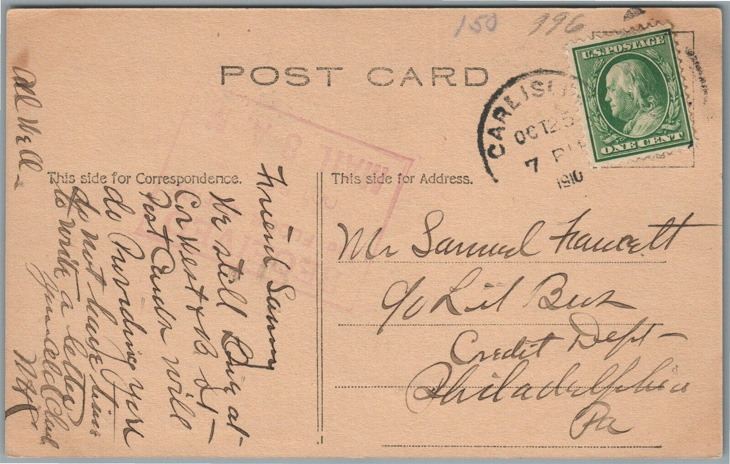 CARLISLE PA POST OFFICE ANTIQUE POSTCARD