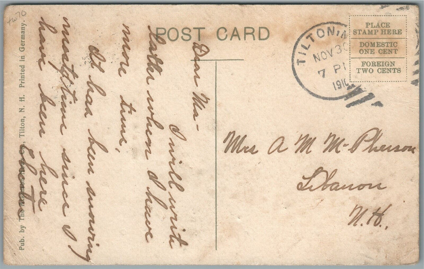 TILTON NH MAIN STREET ANTIQUE POSTCARD