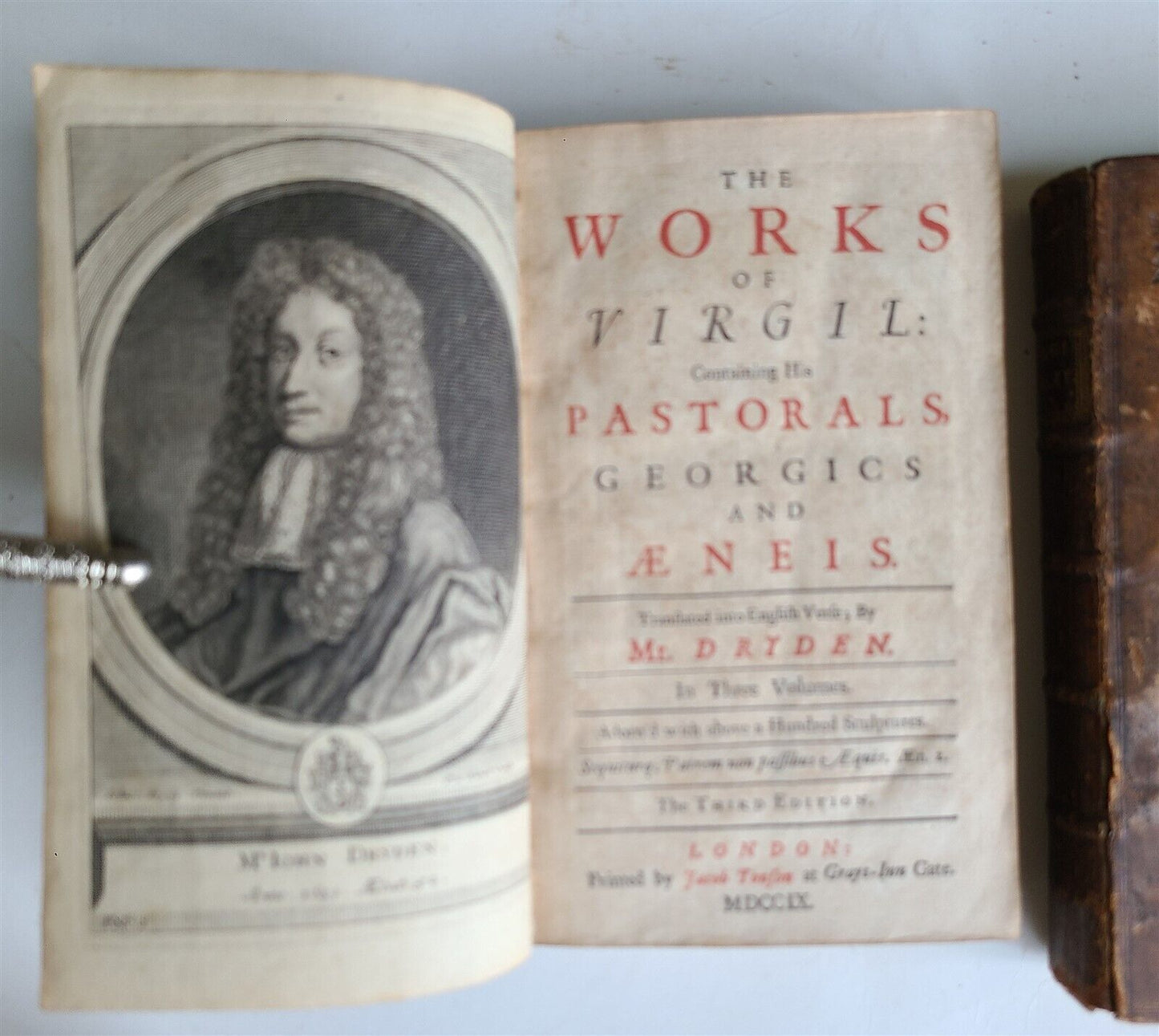 1719 WORKS of VIRGIL in ENGLISH by DRYDEN 3 VOLUMES antique ILLUSTRATED
