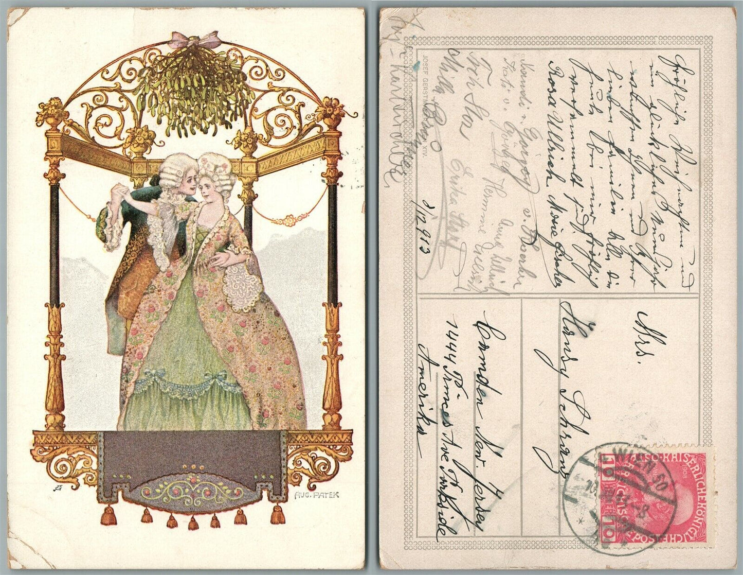 ARTIST SIGNED AUGUST PATEK 1913 ANTIQUE POSTCARD w/ AUSTRIAN STAMP