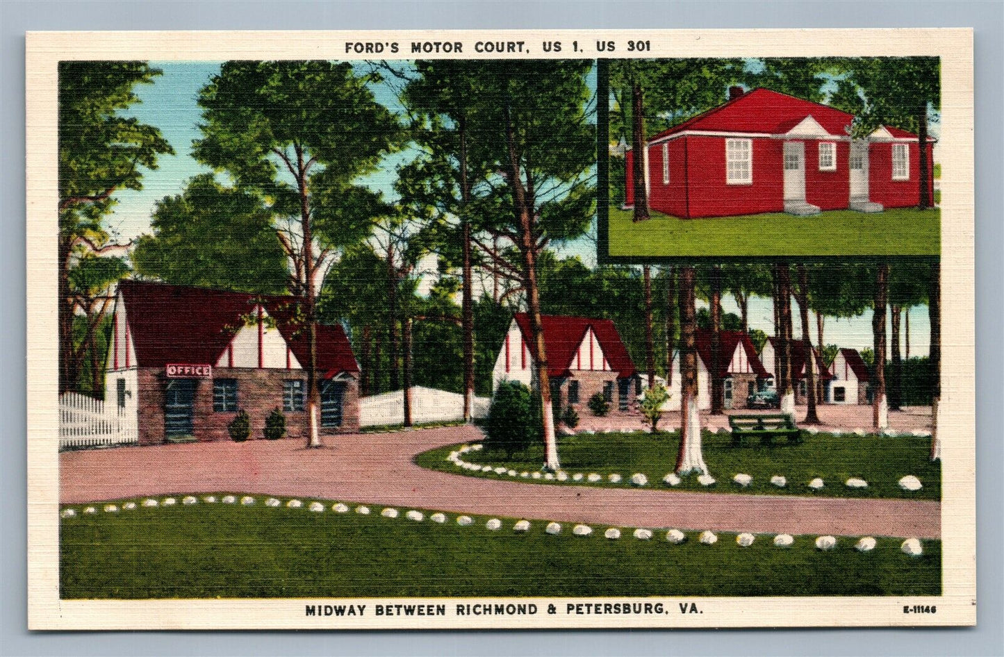 FORD'S MOTOR COURT BETWEEN RICHMOND & PETERSBURG VINTAGE POSTCARD