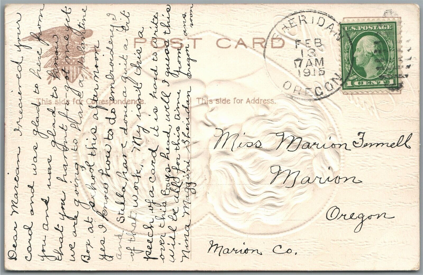 VALENTINE GREETINGS KISSING COUPLE EMBOSSED ANTIQUE POSTCARD