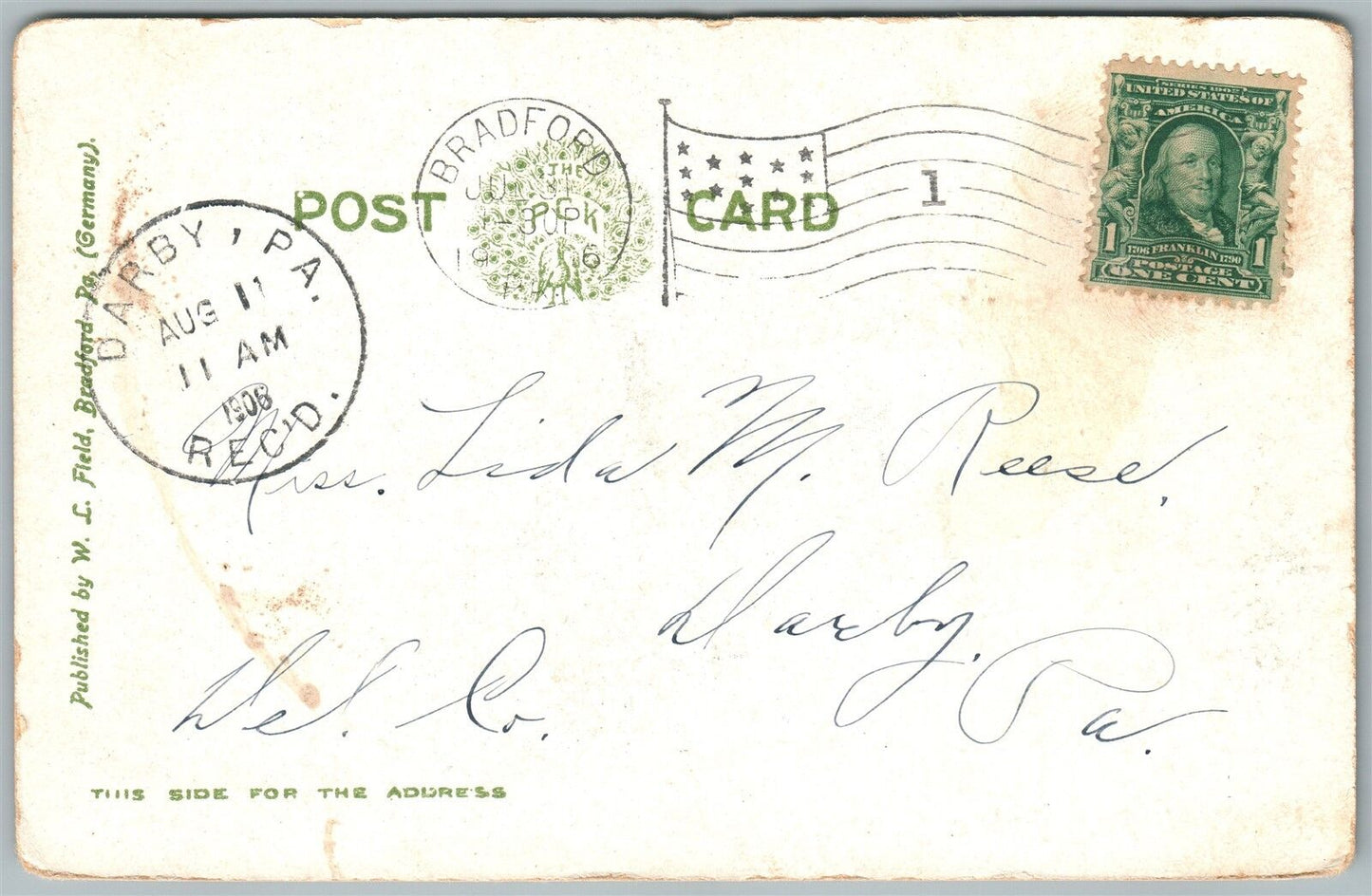 BRADFORD PA PUBLIC SQUARE 1906 ANTIQUE POSTCARD