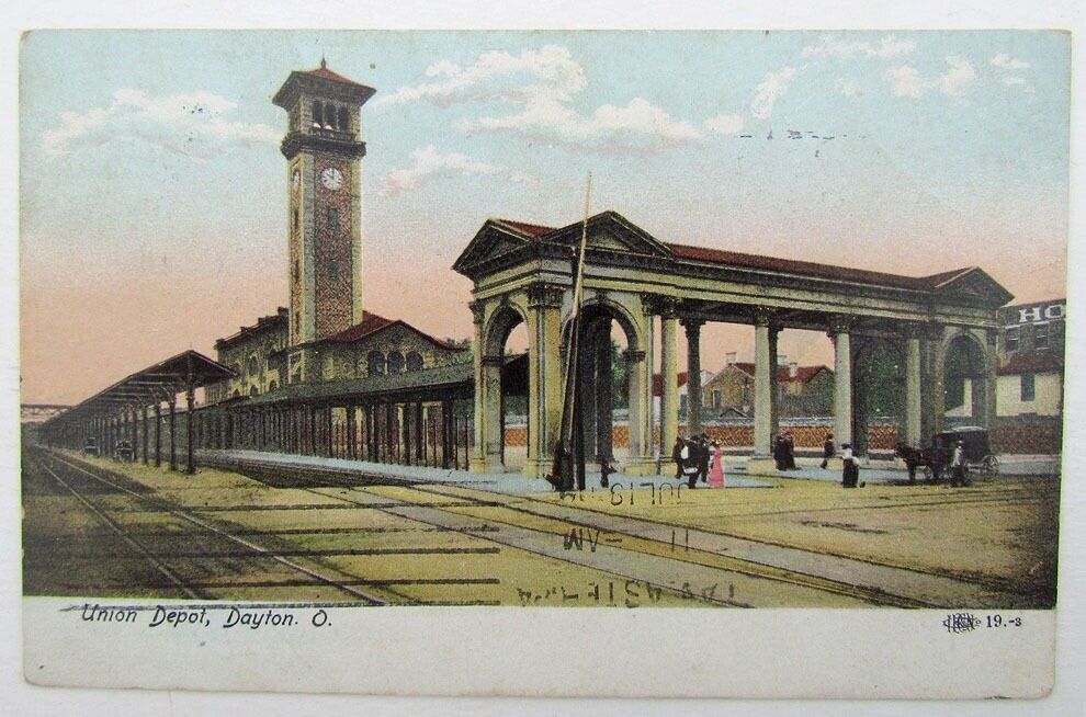 VINTAGE 1909 POSTCARD - UNION DEPOT DAYTON OHIO railroad station railway