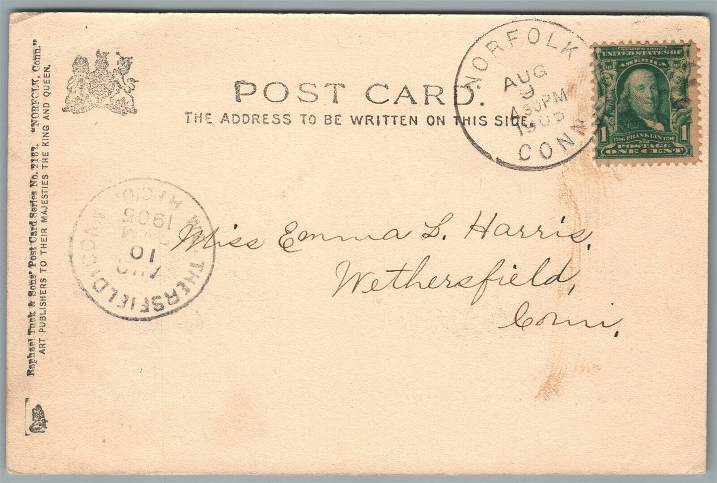 NORFOLK CT FOUNTAIN CHURCH & CHAPEL ANTIQUE POSTCARD