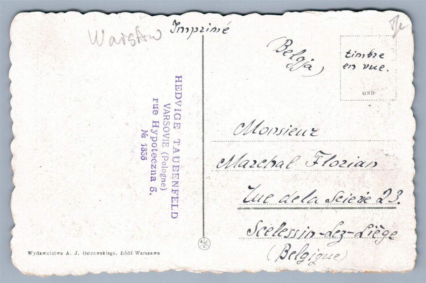 WARSAW POLAND SAXON GARDEN ANTIQUE POSTCARD WARSZAWA OGROD SASKI w/ STAMP