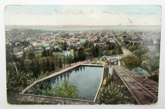 VINTAGE 1909 POSTCARD JAMES ST. INCLINE RAILWAY HAMILTON CANADA RAILROAD TRAIN