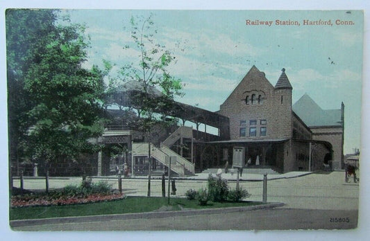 VINTAGE 1914 POSTCARD RAILWAY STATION HARTFORD CONNECTICUT railway railroad
