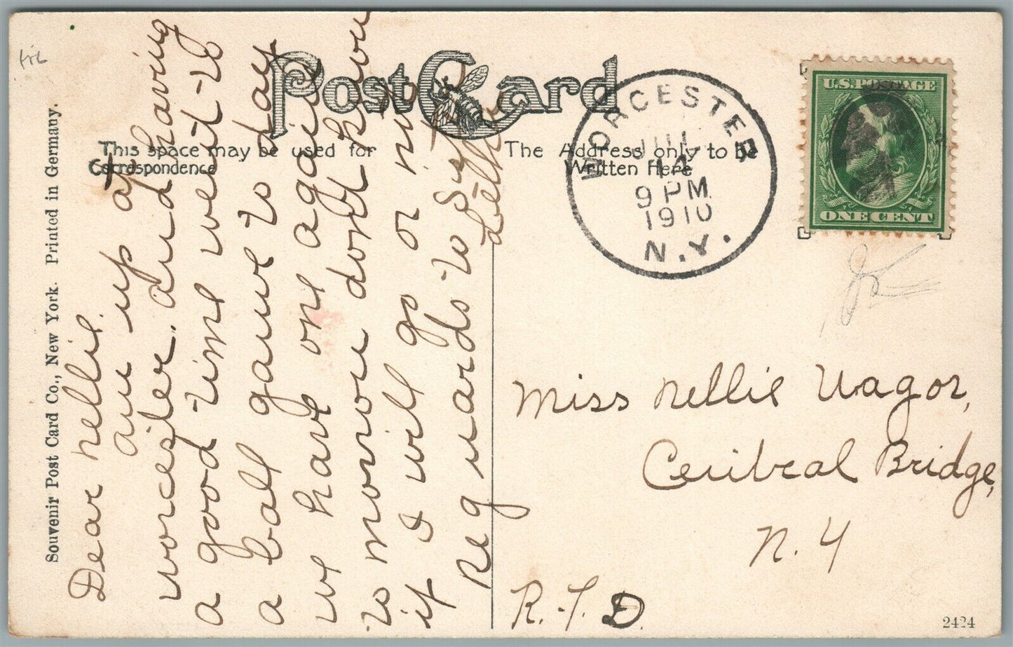 WORCESTER NY ANTIQUE POSTCARD