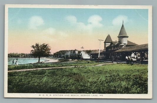 SEBAGO LAKE ME RAILROAD STATION RAILWAY DEPOT ANTIQUE POSTCARD