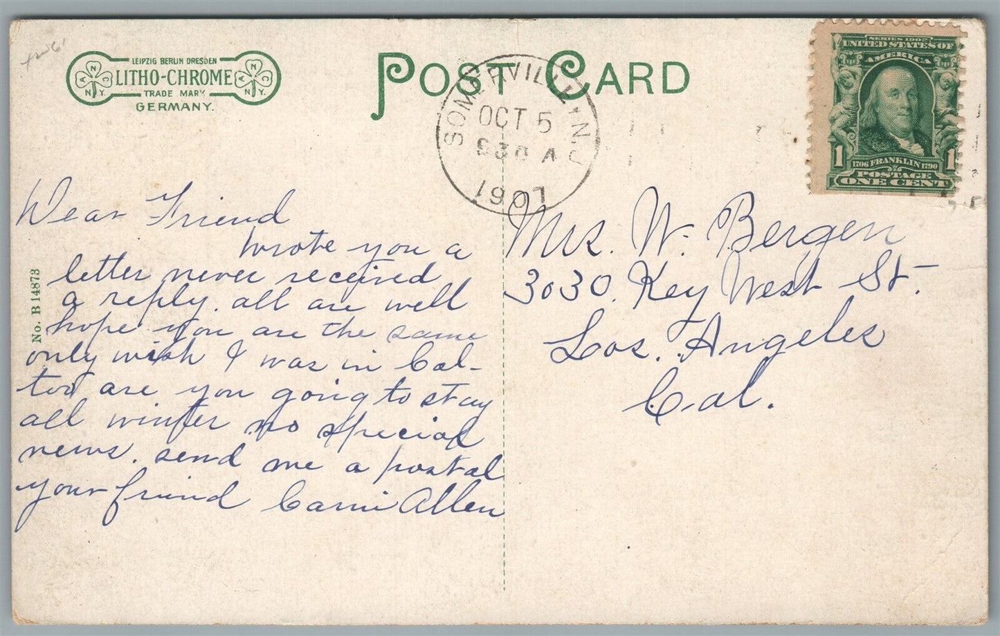 SOMERVILLE NJ HIGH STREET ANTIQUE POSTCARD
