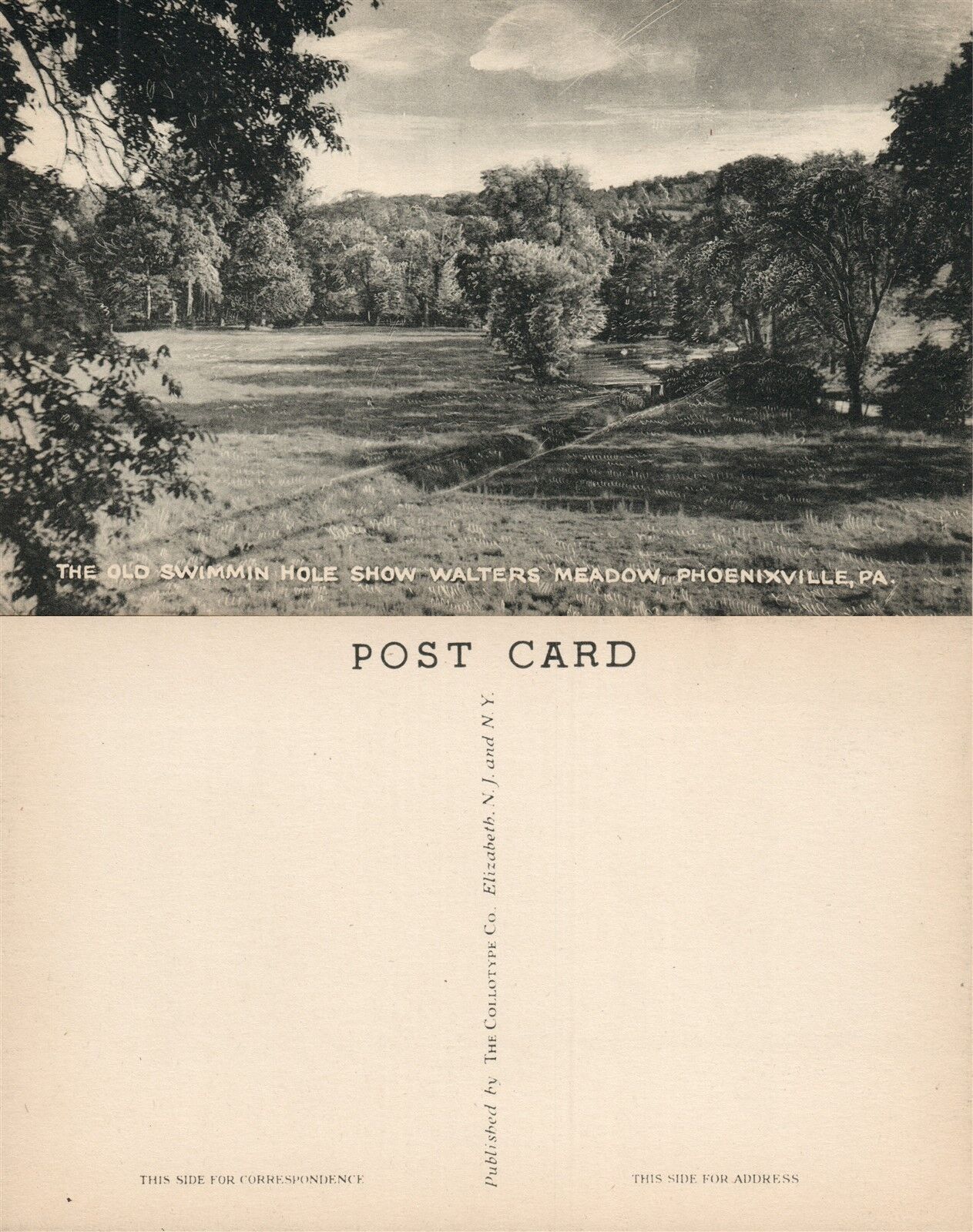PHOENIXVILLE PA OLD SWIMMIN HOLE SHOW WALTERS MEADOW VINTAGE POSTCARD