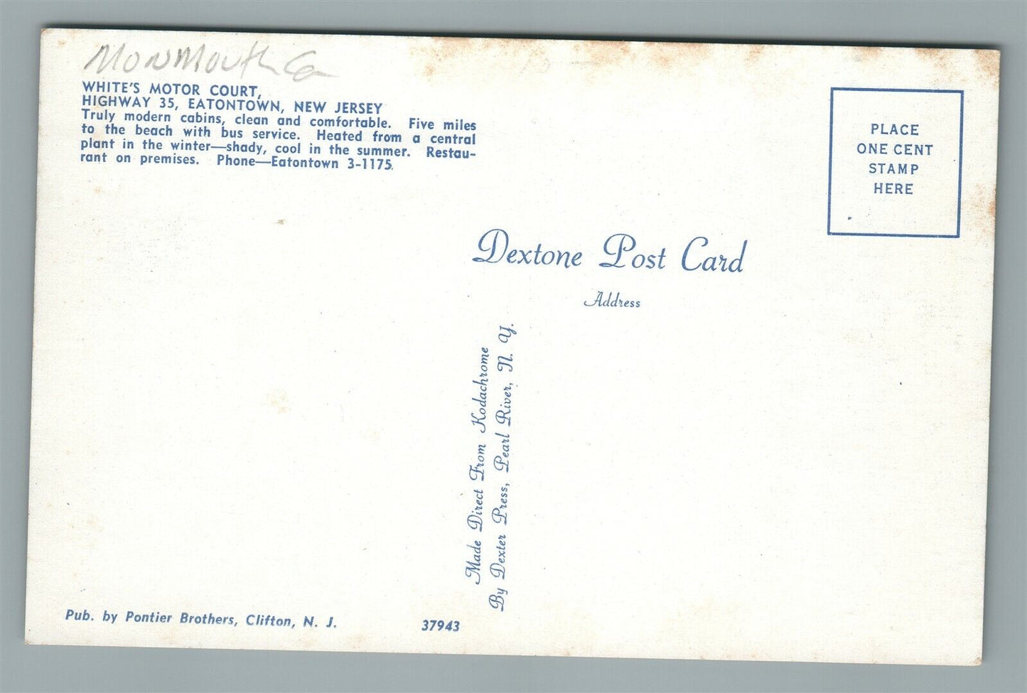EATONTOWN NJ WHITE'S MOTOR COURT VINTAGE POSTCARD