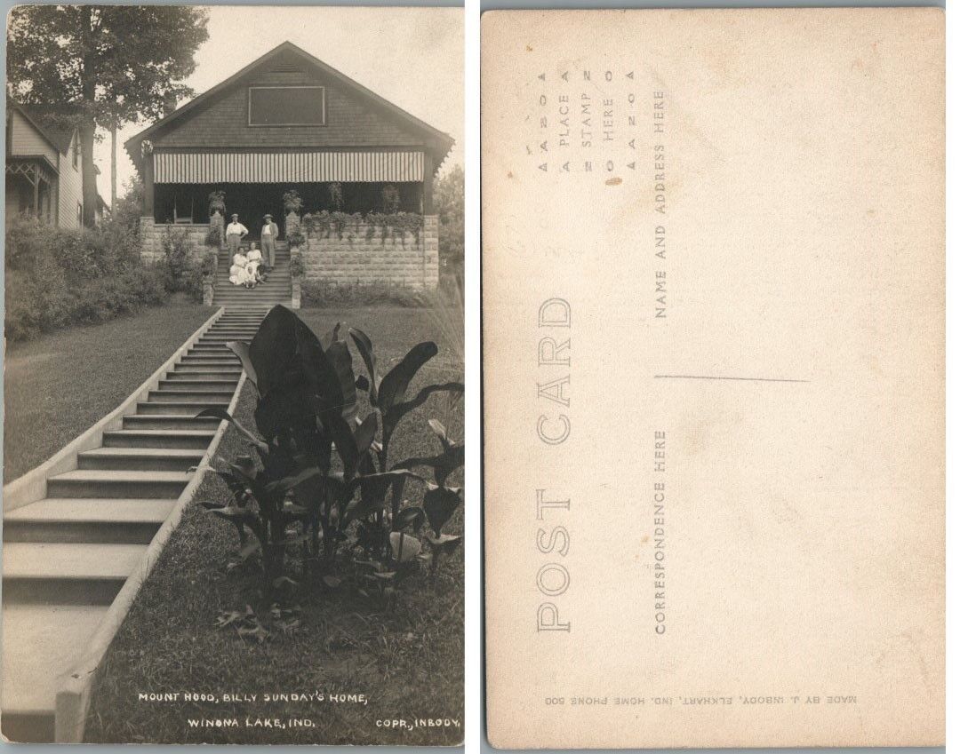 MOUNT HOOD BILLY SUNDAY'S HOME WINONA LAKE IND ANTIQUE RPPC REAL PHOTO POSTCARD